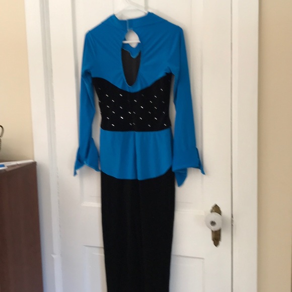 Black velvet & blue suit costume unitard - Picture 4 of 4